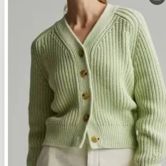 Everlane Sea Foam Green Chunky Knit Large Button-Up Cardigan Texture Cotton Sz S - Picture 2 of 12